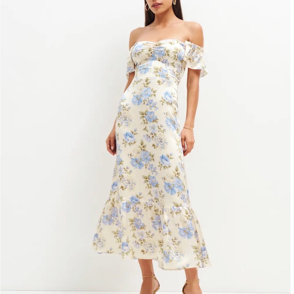 Reformation Floral Maxi Dress in Blue and Cream